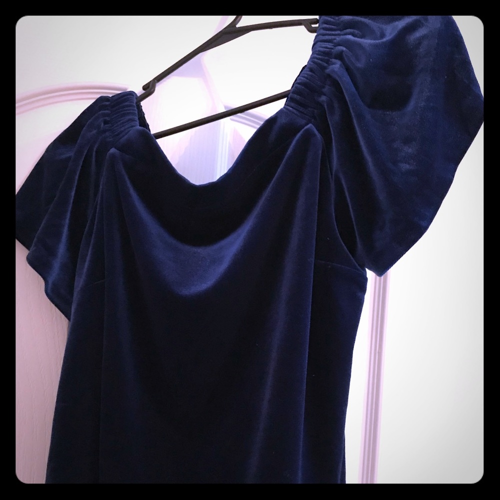 WHBM Sapphire Blue off the shoulder top